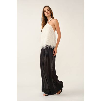 Crisscross Halter Neck Feather Fringe Top