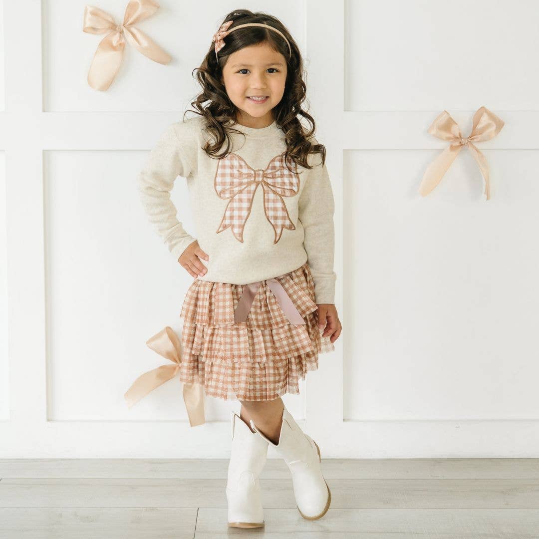 Gingham Printed Tulle Tiered Skirt