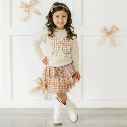 Gingham Printed Tulle Tiered Skirt