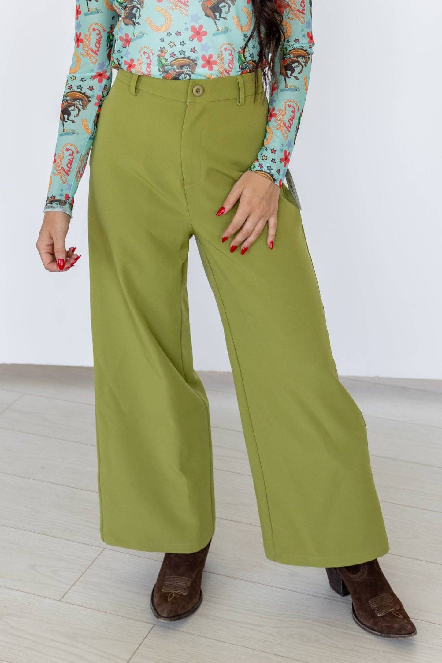 Wide Leg Green Trousers