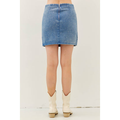 Denim Mini Skirt with Stitch Pockets