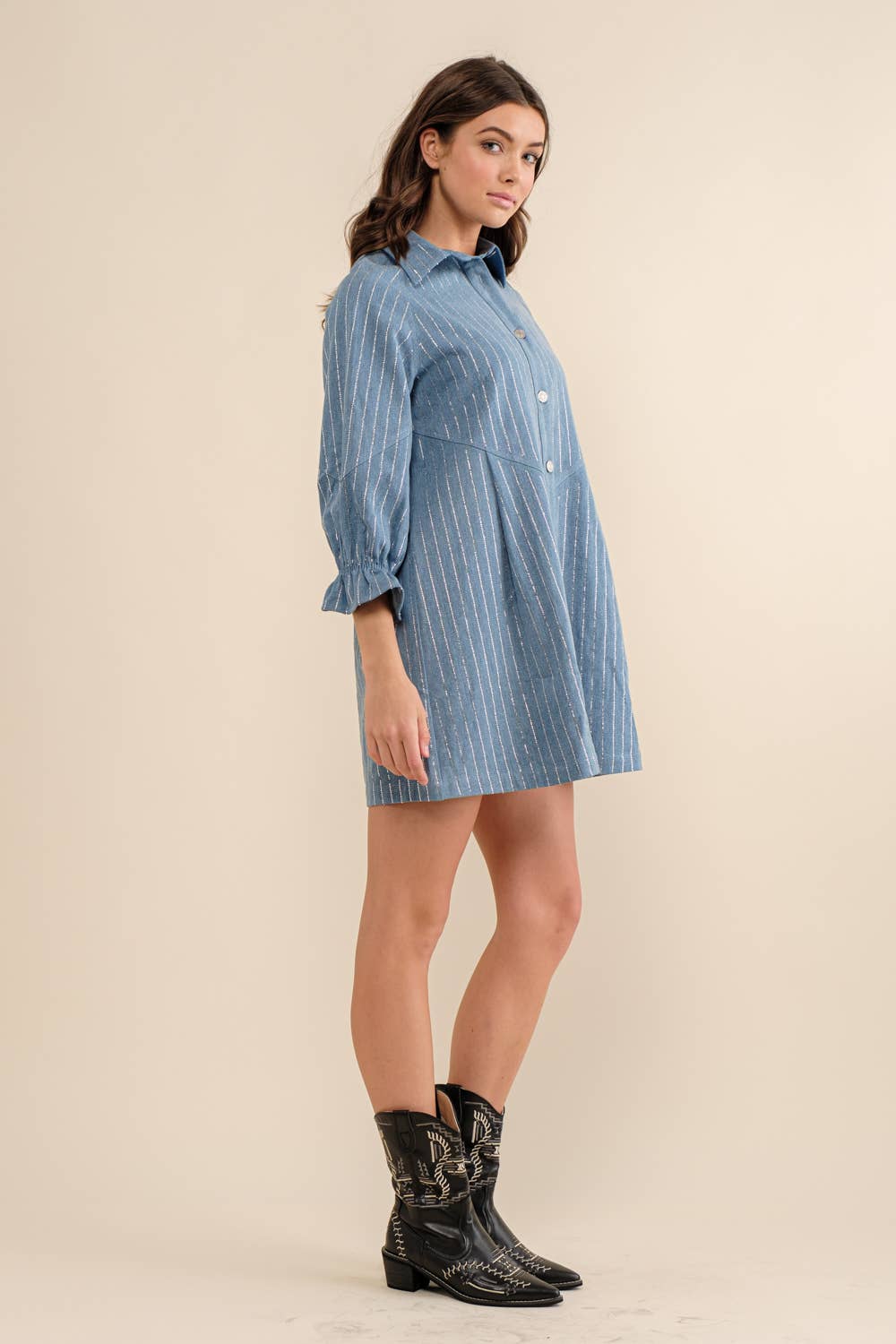 Embellished Sparkle Stone Stripe Denim Dress