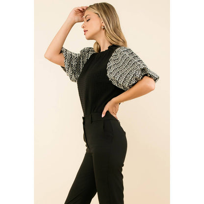 Embroidered Puff Sleeve Top