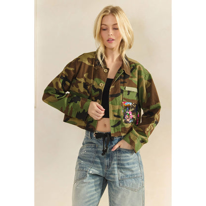 Camo Sequins Contrast Jacket