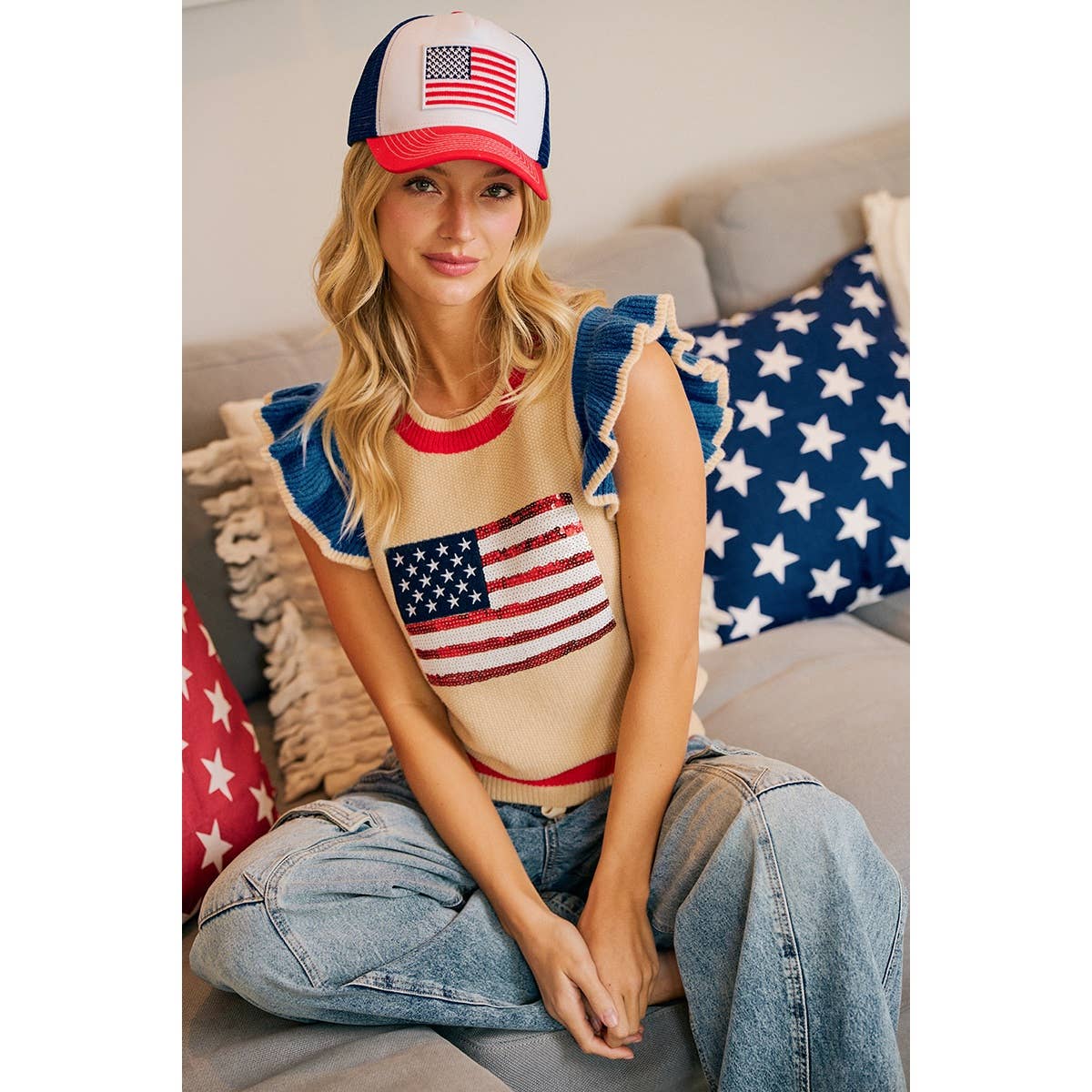 American Flag Knit Top