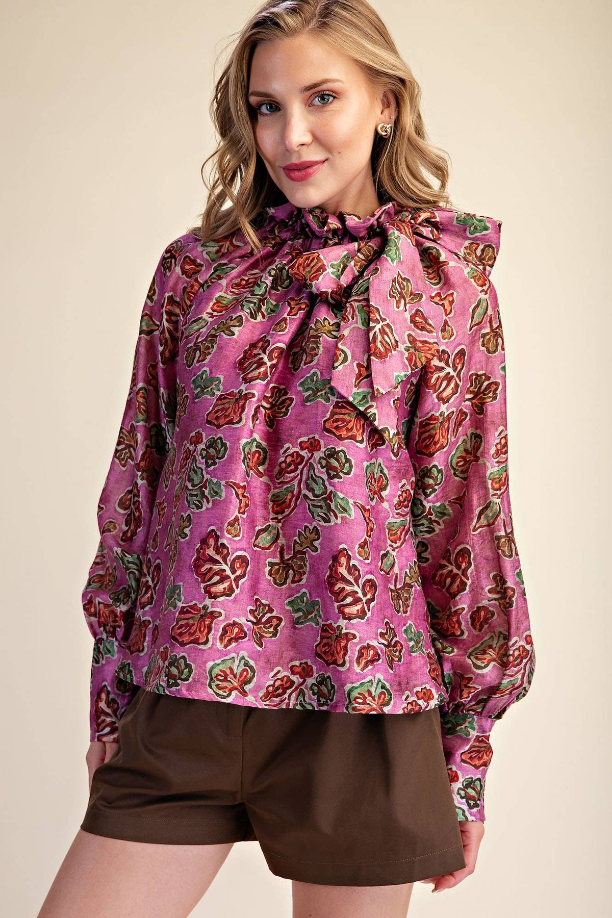 Ruffle Neck Tie Blouse
