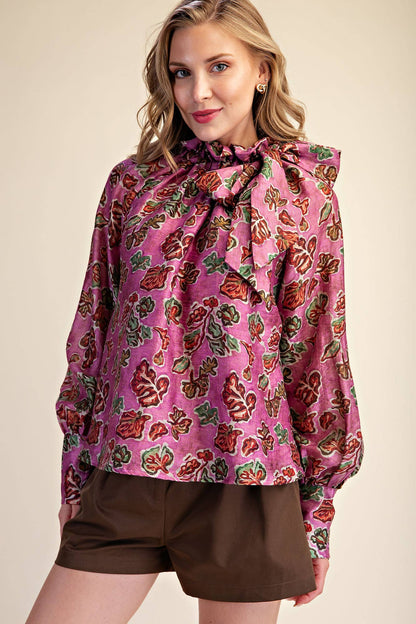 Ruffle Neck Tie Blouse