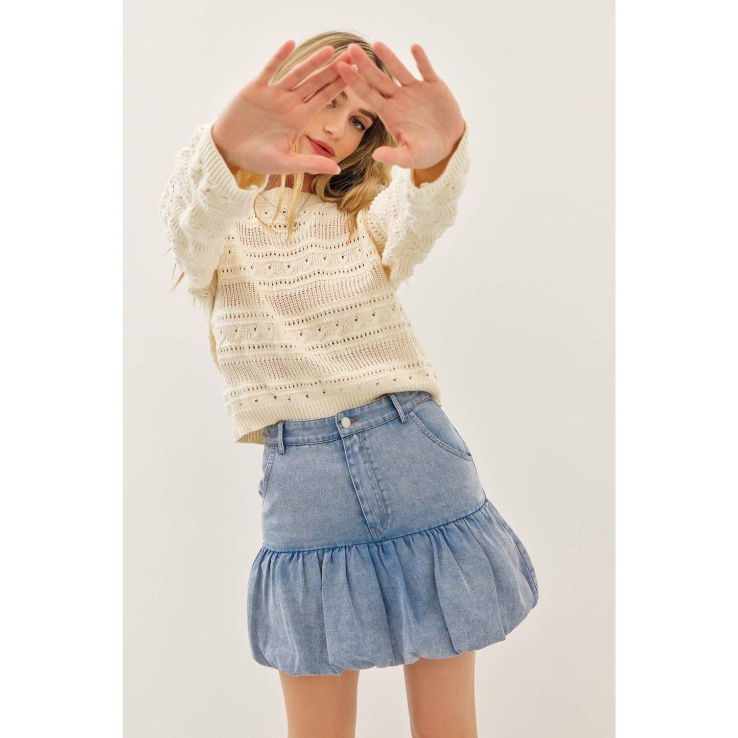 Denim Bubble Mini Skirt