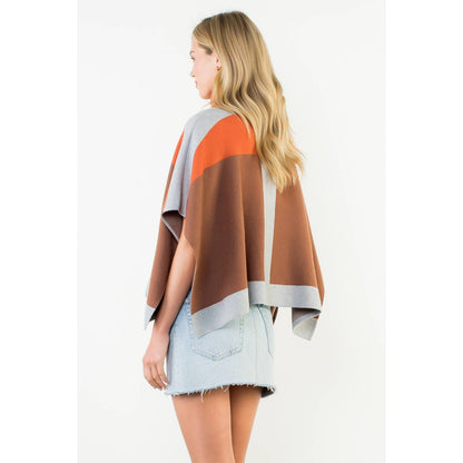 Colorblock Turtleneck Knit Poncho