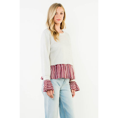 Striped Peplum Mixed Media Top