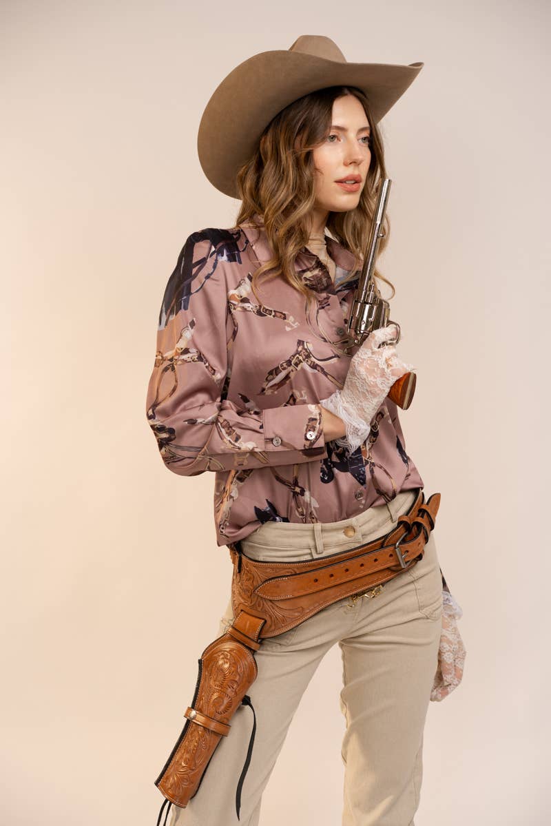 Satin Western Vintage Print Shirt