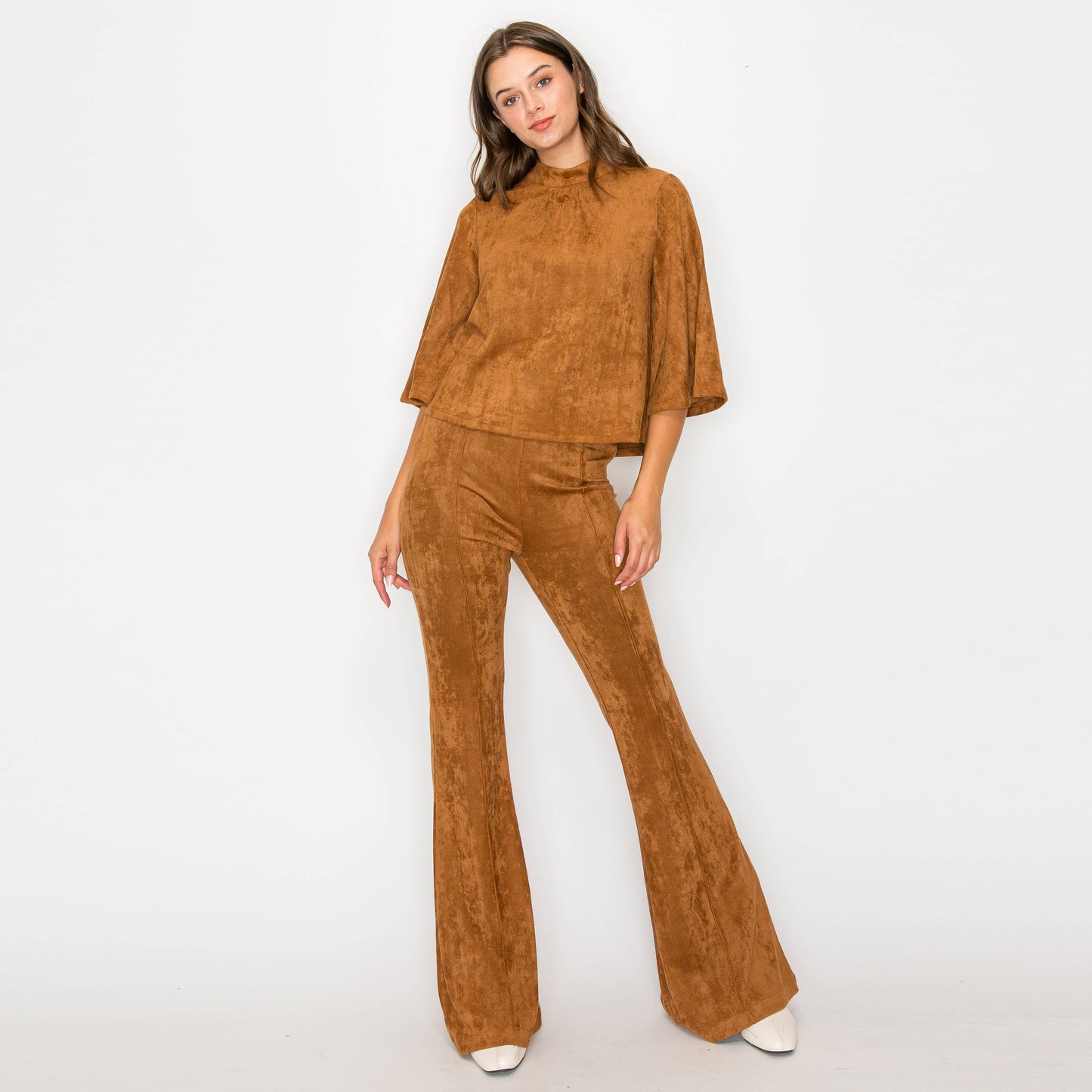 Camel Suede Boot Cut Pants