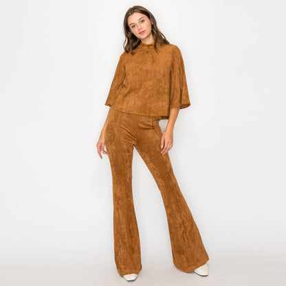 Camel Suede Boot Cut Pants