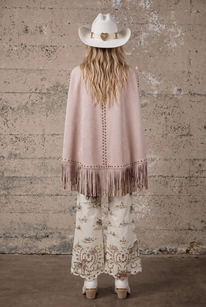 Blue B Studded Fringe Suede Cape