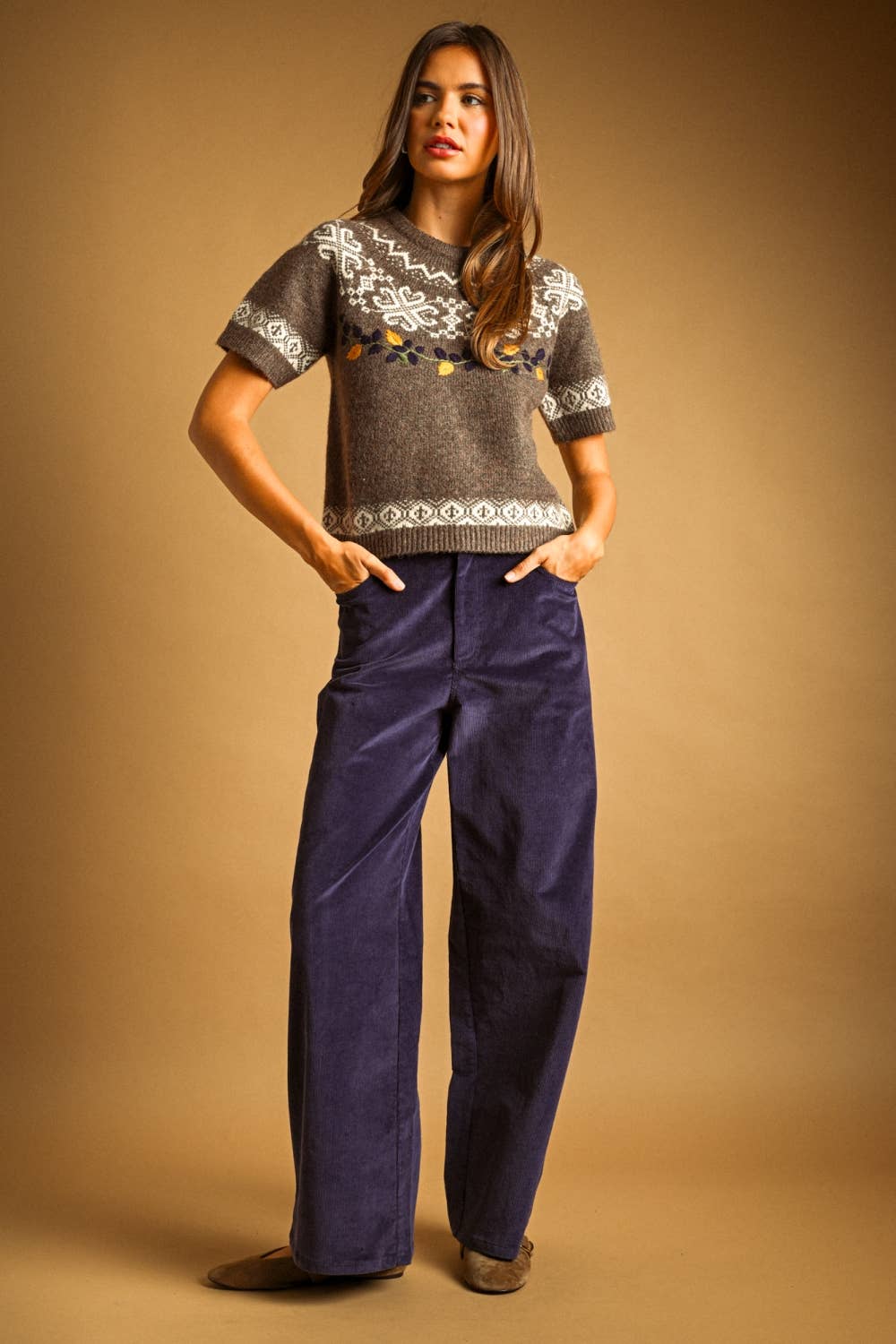 MIOU MUSE Leaf Embroidered Sweater Top