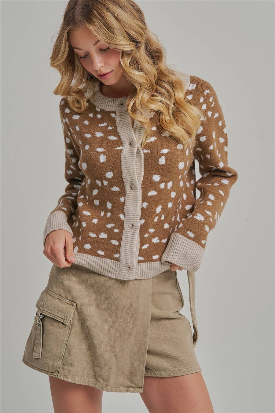 Deer Print Button Down Cardigan