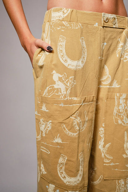 Western Motif Wide Leg Pants