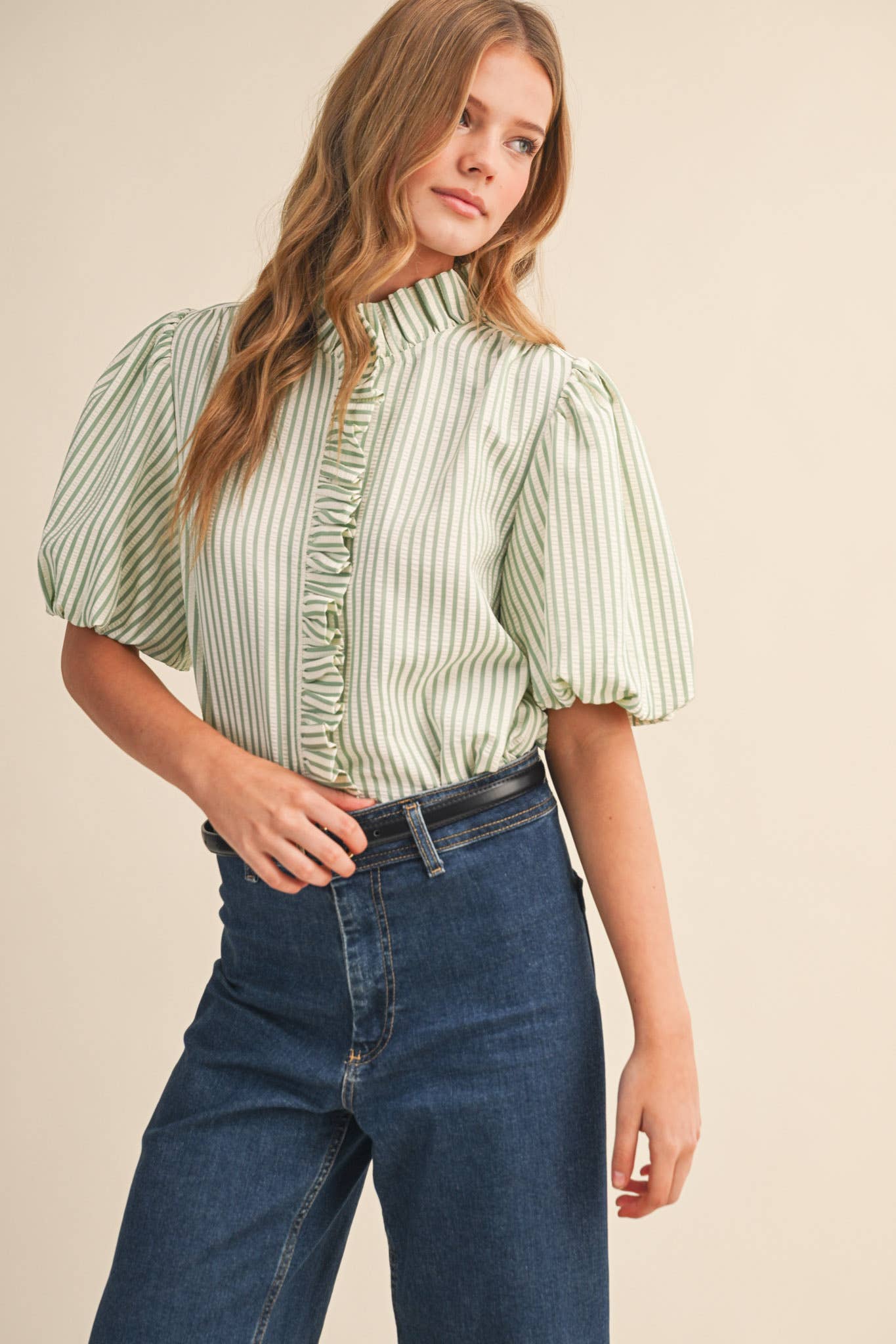 Striped Ruffle Button Down Top