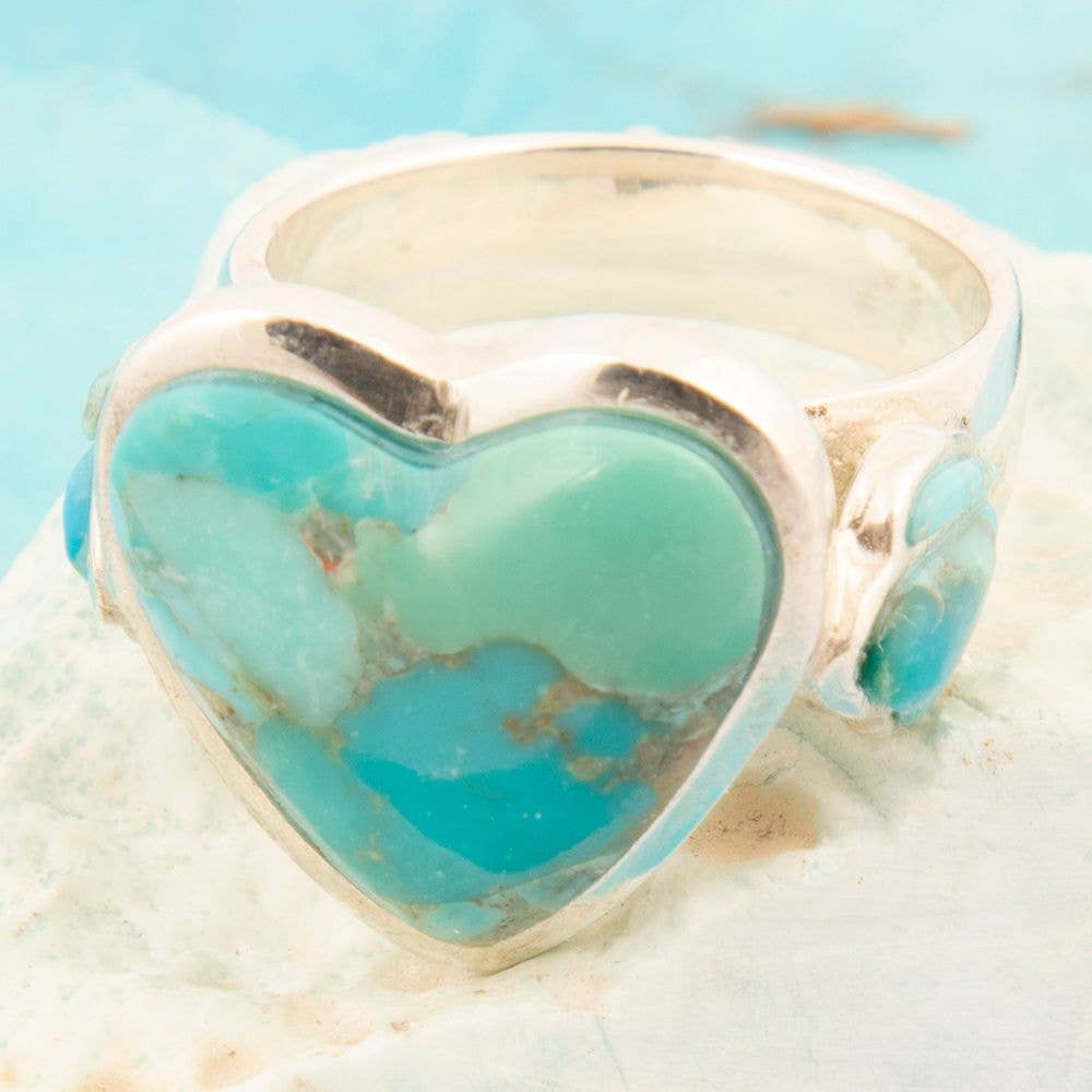 Barse Jewelry Blue Turquoise Heart Sterling Silver Statement Ring