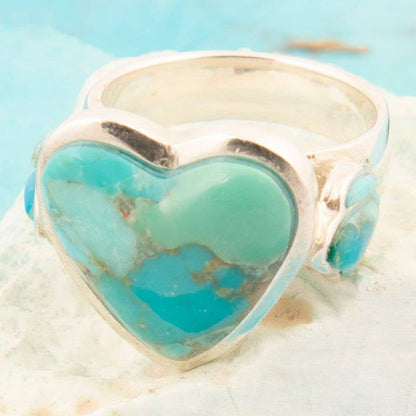 Barse Jewelry Blue Turquoise Heart Sterling Silver Statement Ring