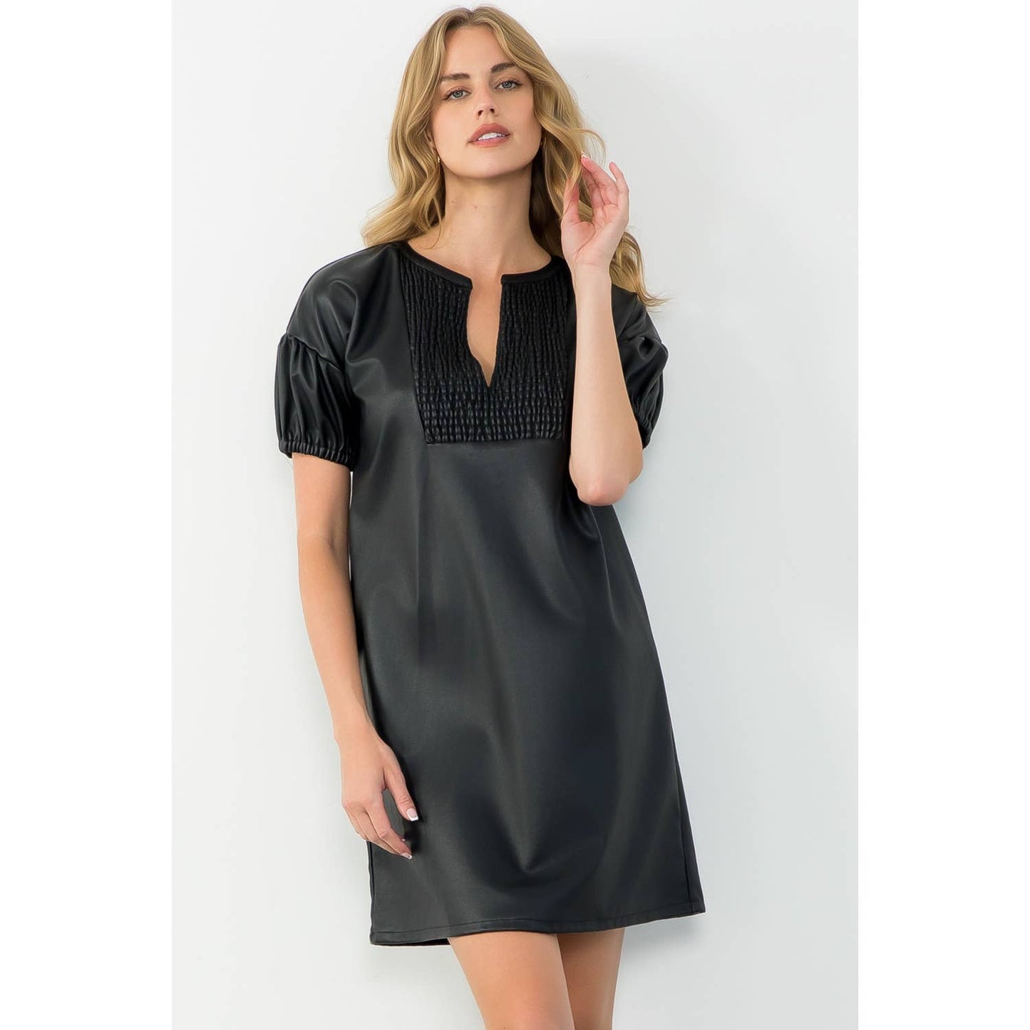 Short Sleeve Leather Dress