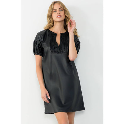 Short Sleeve Leather Dress