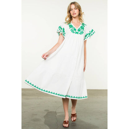 Flutter Sleeve Embroidered Dress