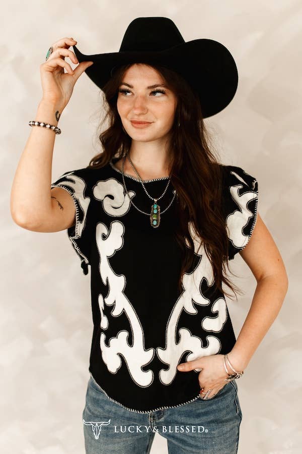 Lucky & Blesses Black Scroll Blouse