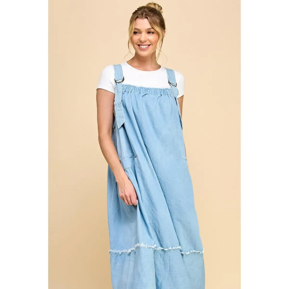 Washed Denim Overalls Dress