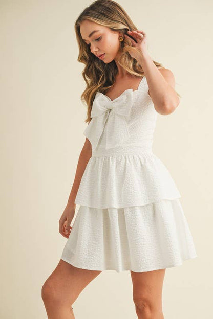 Textured Fabric Statement Front Bow Detail Dress