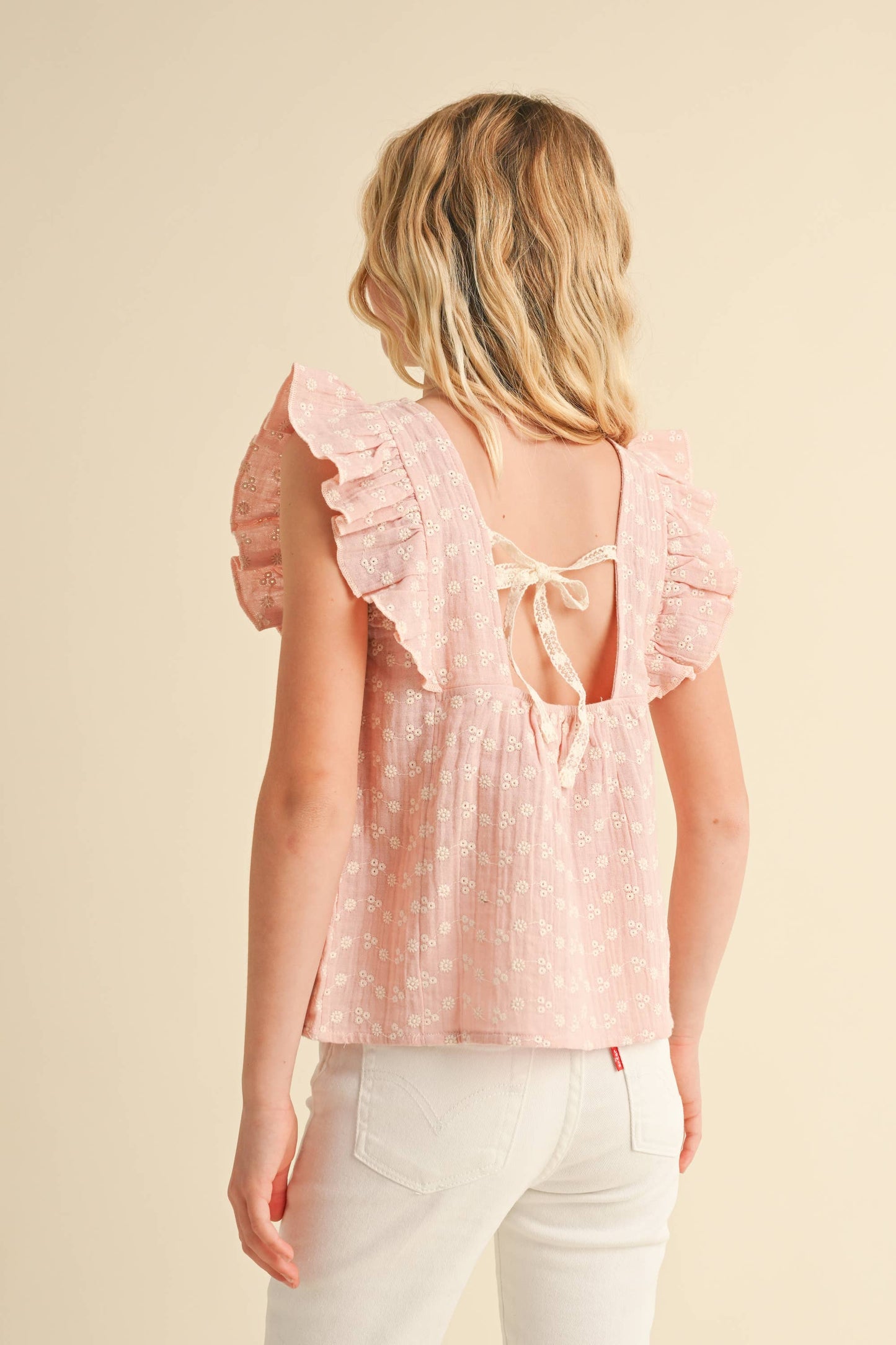 Tween Girls Lace Tie Open Back Top
