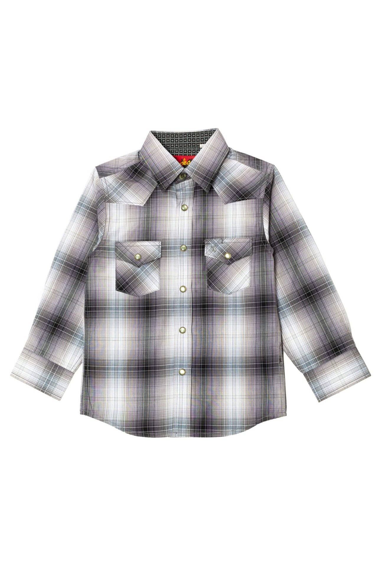 Little Boys Grey Plaid Long Sleeve Snap Shirt
