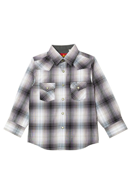 Little Boys Grey Plaid Long Sleeve Snap Shirt