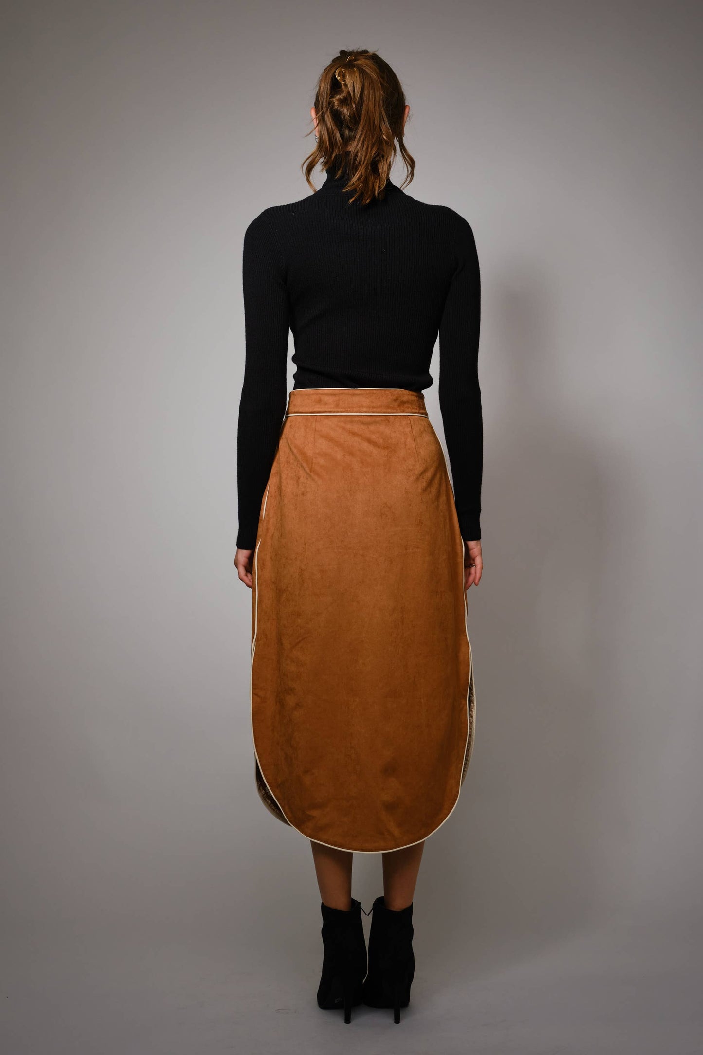 Suede Embroidered Patch Midi Skirt