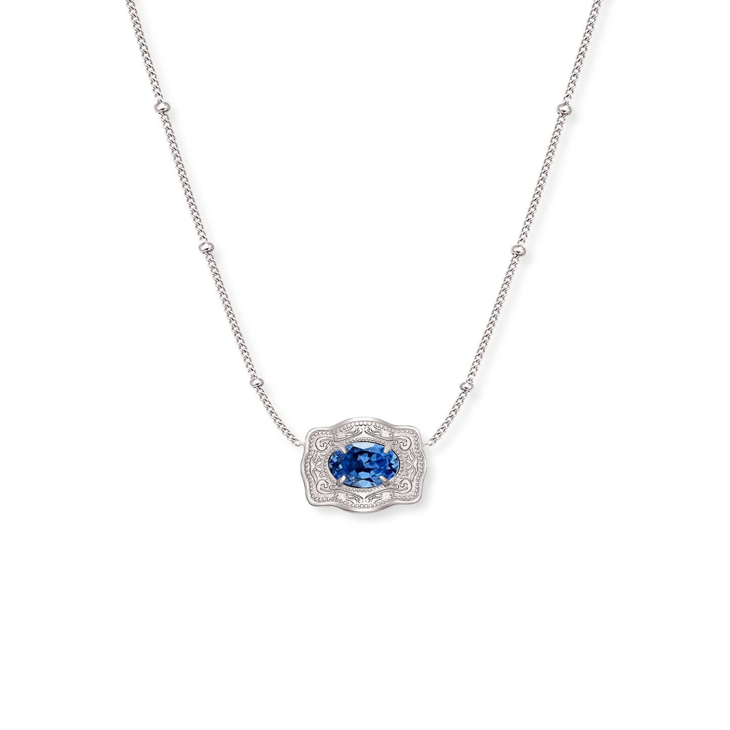 Silver Belt Buckle Birthstone Necklace