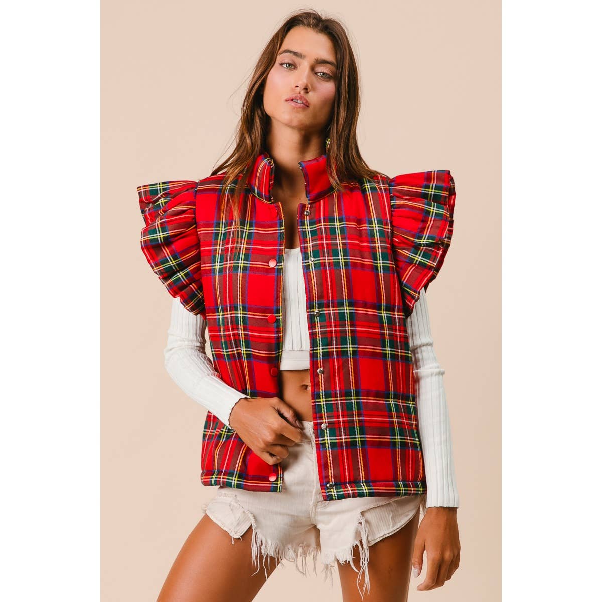 CHRISTMAS PLAID RUFFLE VEST