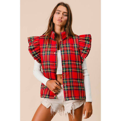 CHRISTMAS PLAID RUFFLE VEST