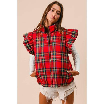 CHRISTMAS PLAID RUFFLE VEST