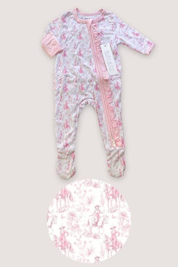 Pink Toile Cowgirl Footie Pajamas