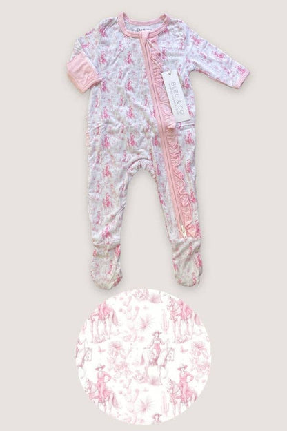 Pink Toile Cowgirl Footie Pajamas