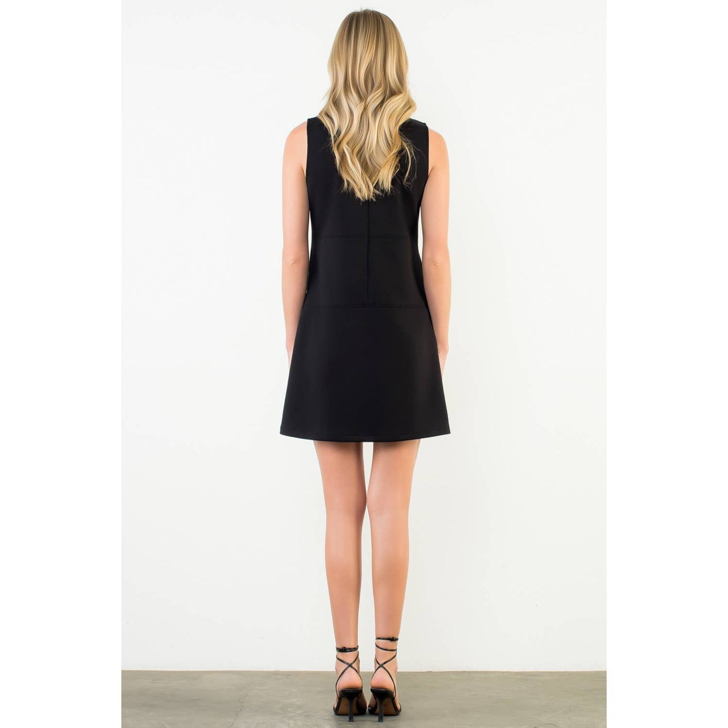 Button Detail High Neck Sleeveless Dress
