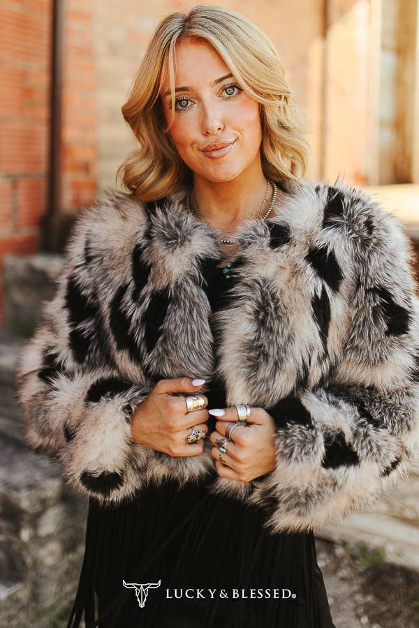 LUCKY & BLESSED Marbled Faux Fur Jacket