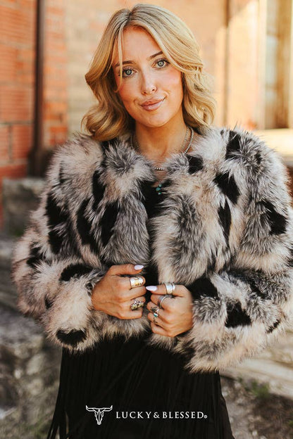 LUCKY & BLESSED Marbled Faux Fur Jacket