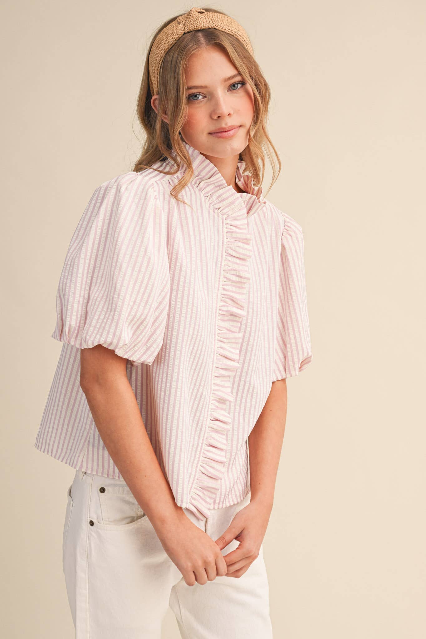 Striped Ruffle Button Down Top