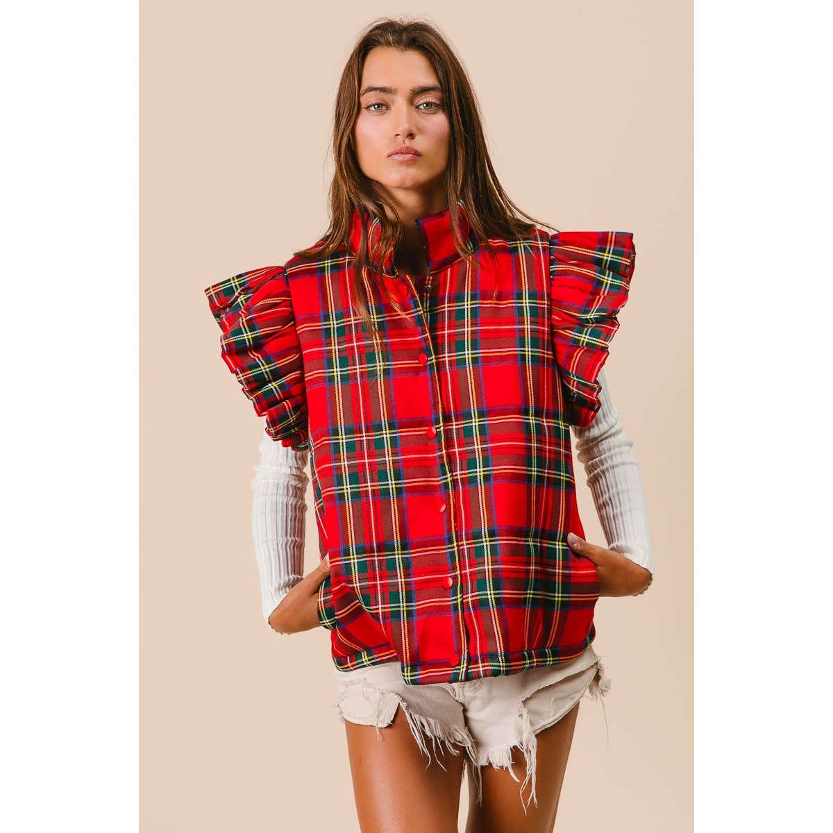 CHRISTMAS PLAID RUFFLE VEST