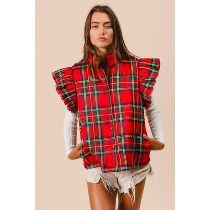 CHRISTMAS PLAID RUFFLE VEST