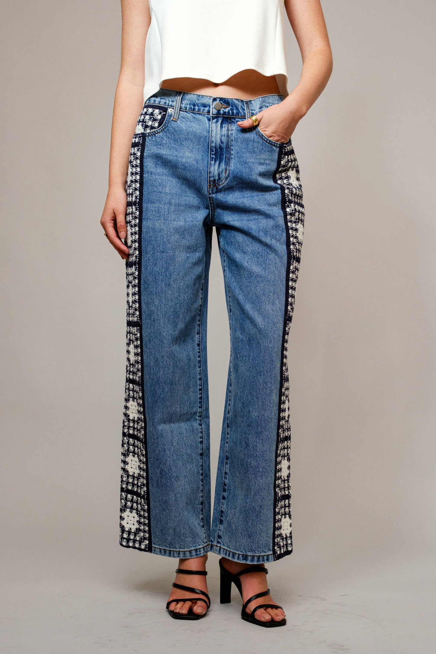 Garment Washed Side Crochet Denim Jeans