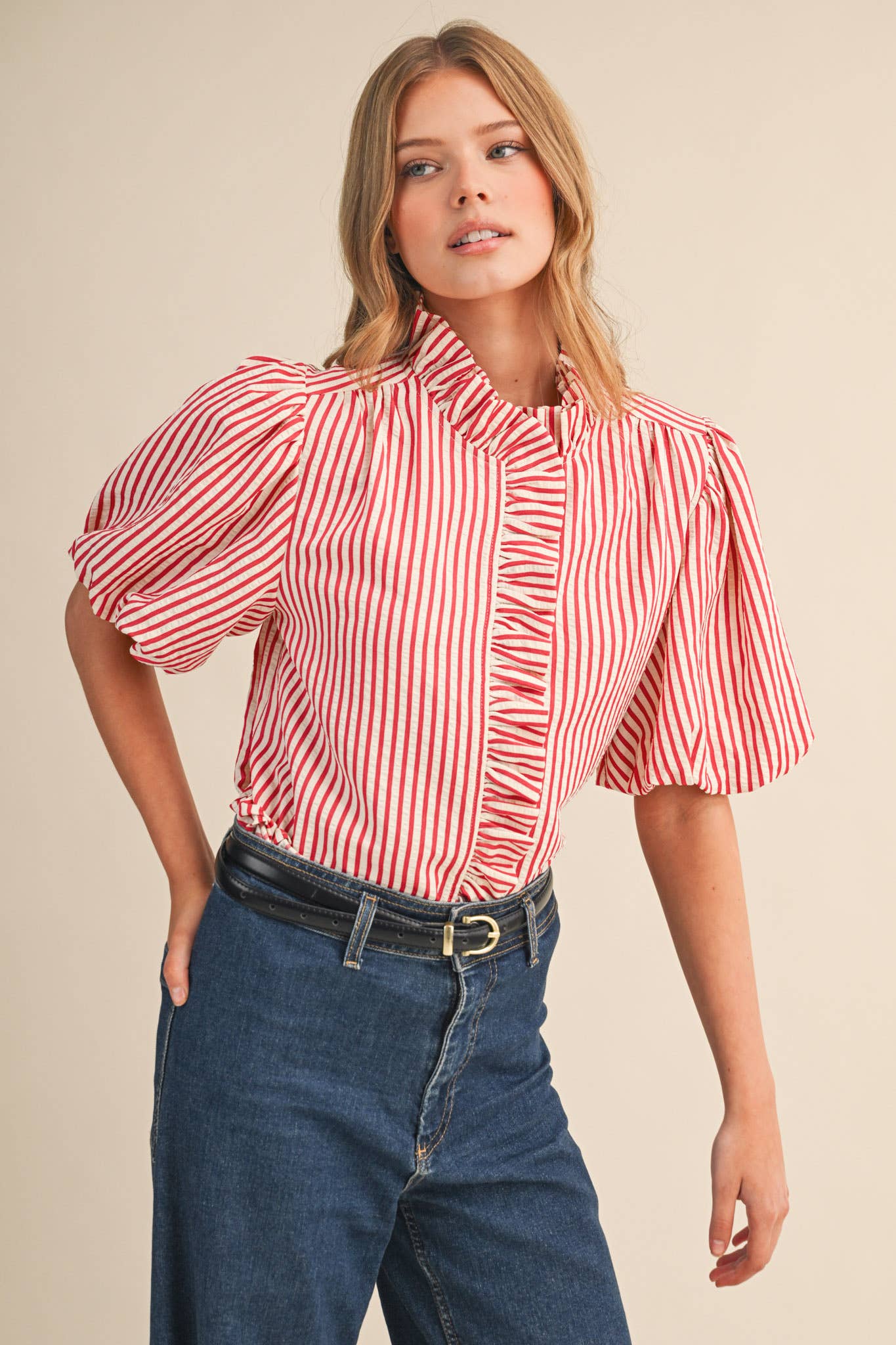 Striped Ruffle Button Down Top