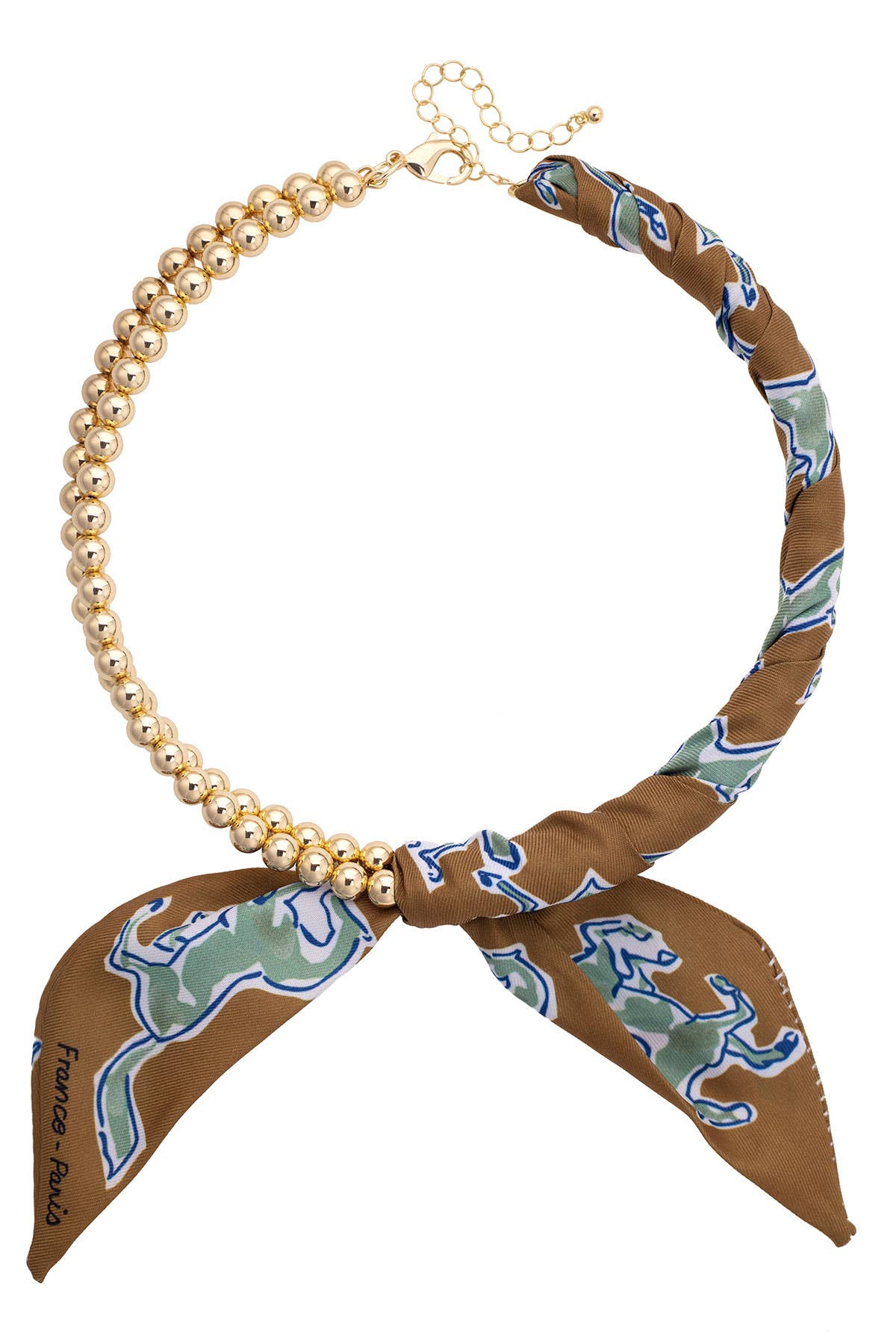 Canvas Style Winnie Ball Bead Scarf Necklace in Brown
