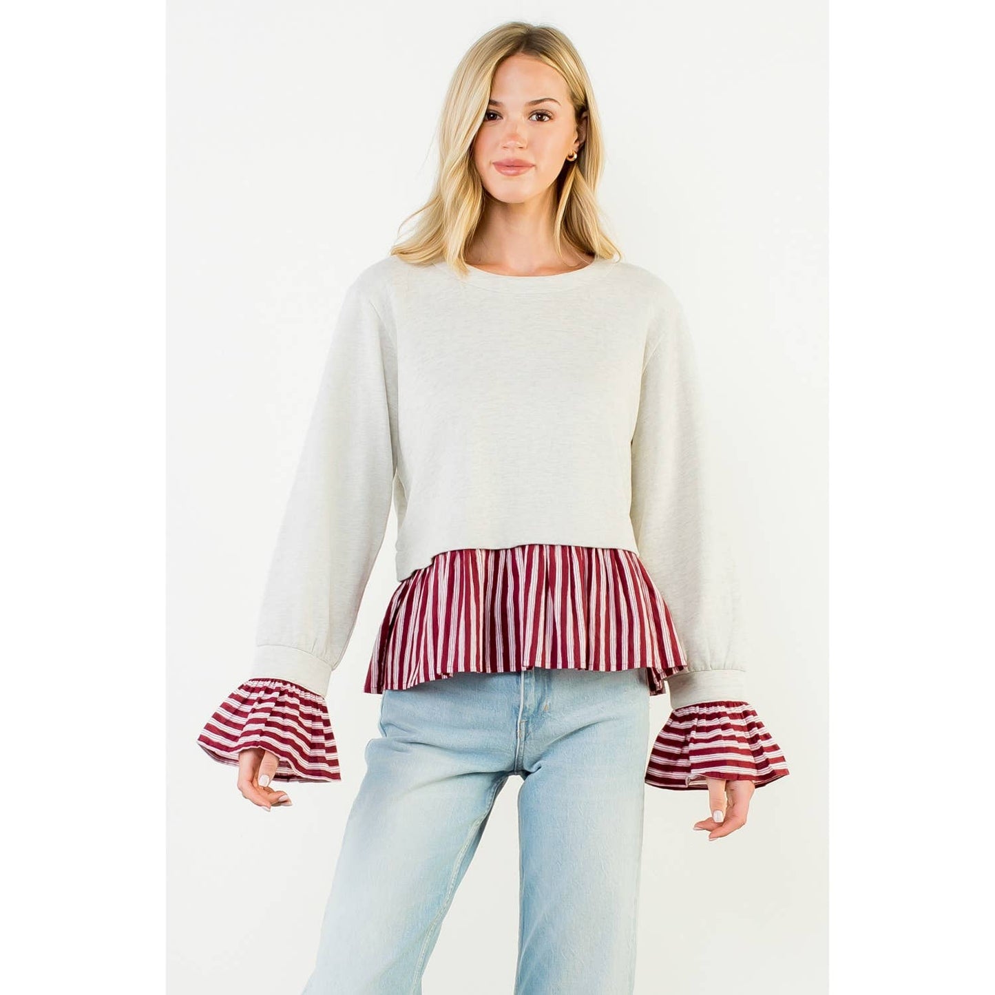 Striped Peplum Mixed Media Top